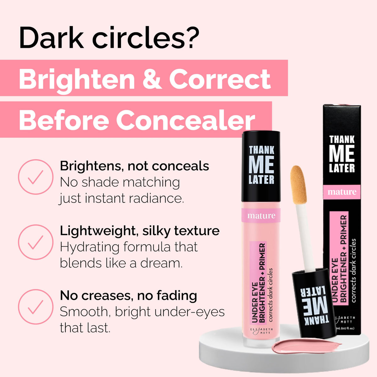 Elizabeth Mott Under Eye Brightener Base pink tube with cap off