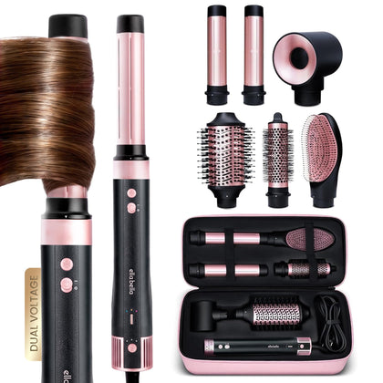 ELLA BELLA 6 in 1 Hot Air Styler front view with multiple attachments