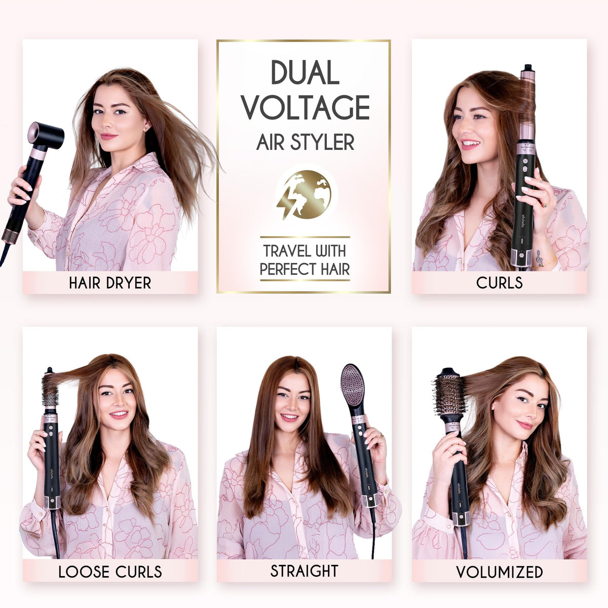 ELLA BELLA 6 in 1 Hot Air Styler with rotating curling irons