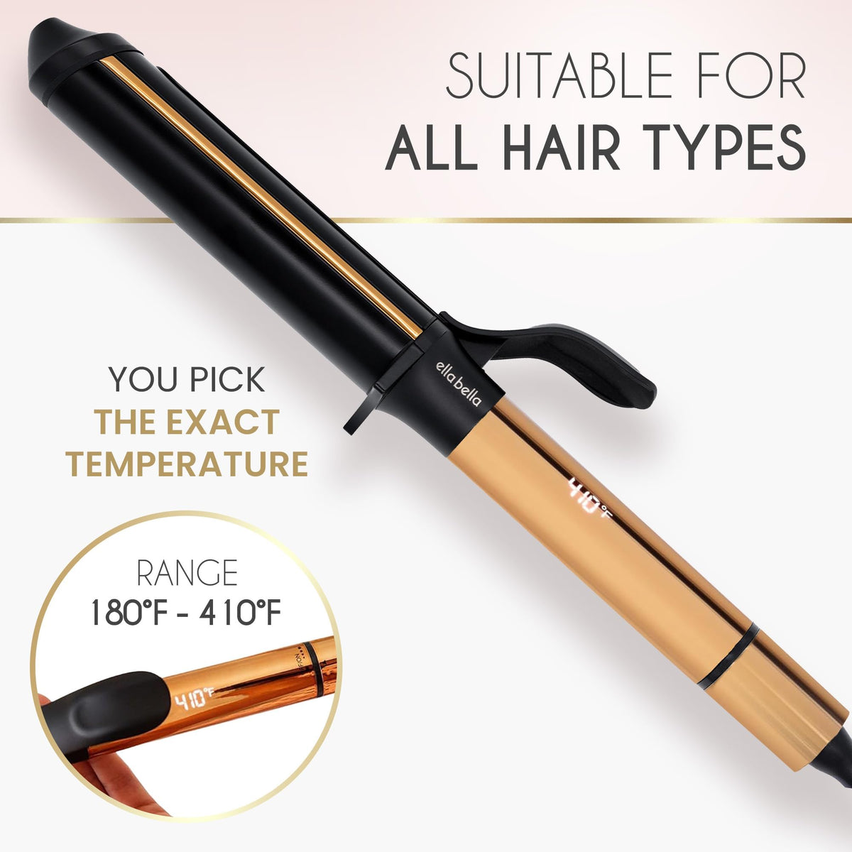 ELLA BELLA curling iron in heat-resistant carry case