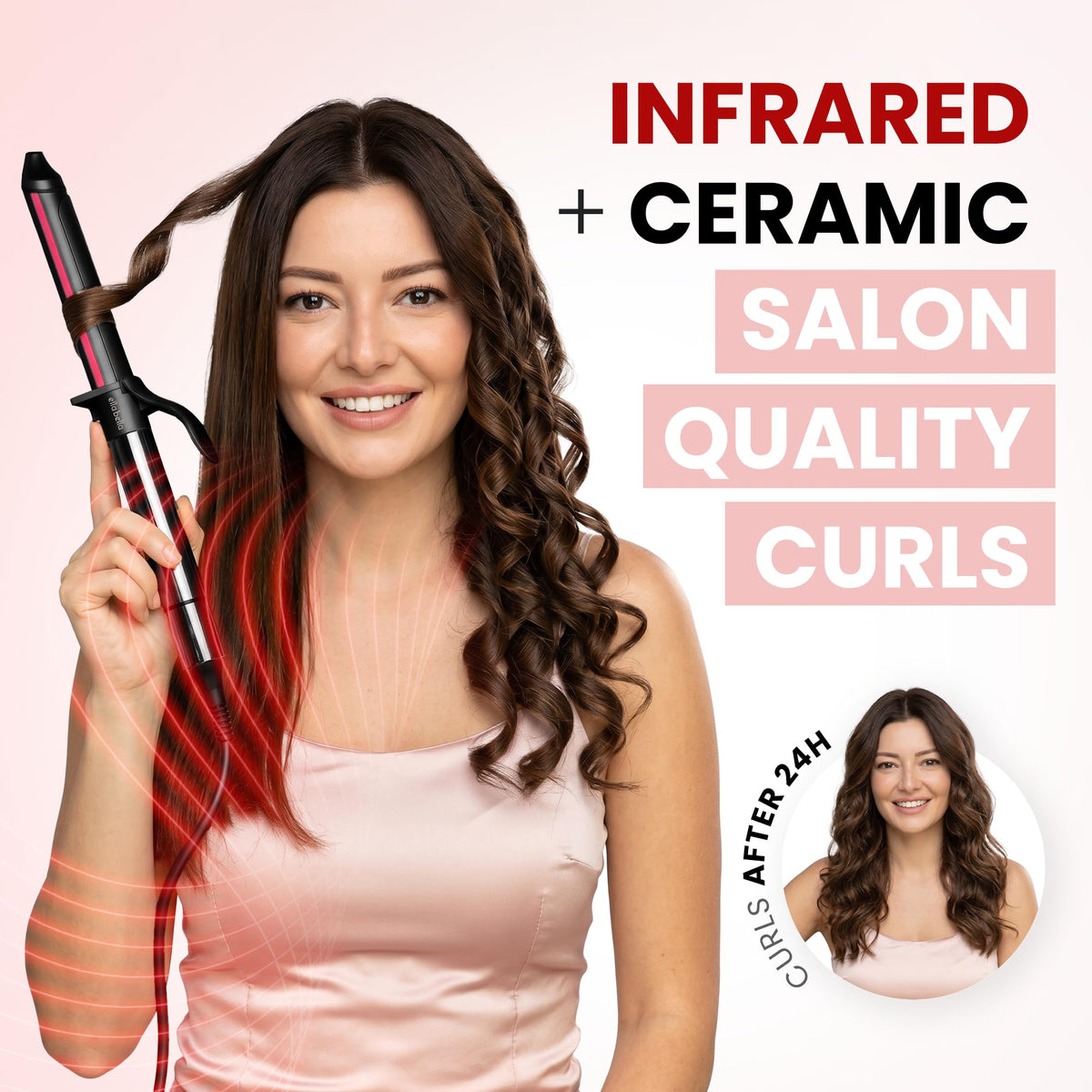 ELLA BELLA Curling Iron side view showing ceramic wand