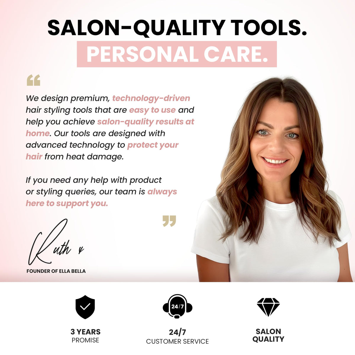 ELLA BELLA Ionic Hair Dryer in use on long hair