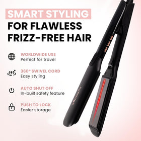 ELLA BELLA Titanium Flat Iron Hair Straightener close-up of plates