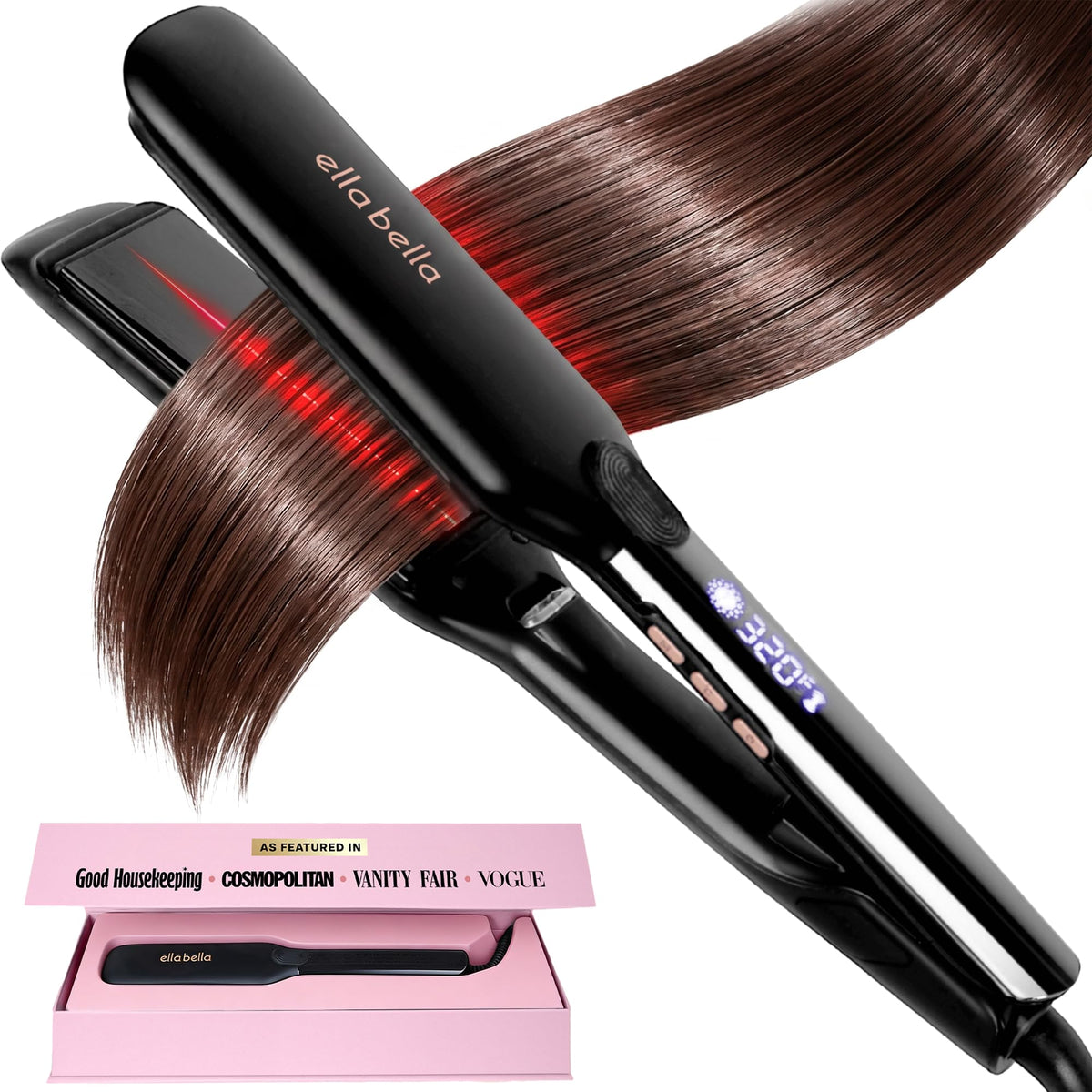 ELLA BELLA Titanium Flat Iron Hair Straightener front view