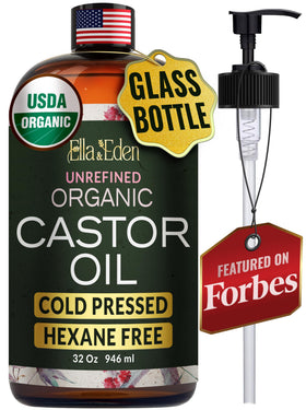 Ella & Eden Organic Castor Oil 32oz dark glass bottle front view