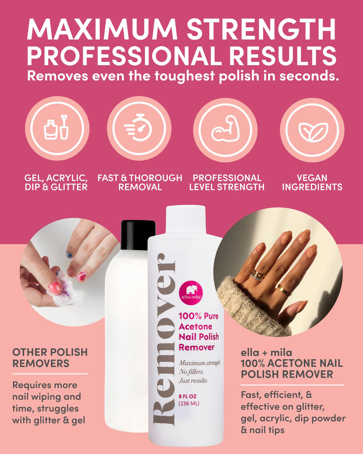 ella+mila nail polish remover bottle side view