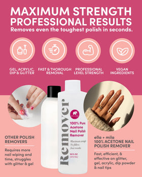 ella+mila Pure Acetone Nail Polish Remover bottle side view
