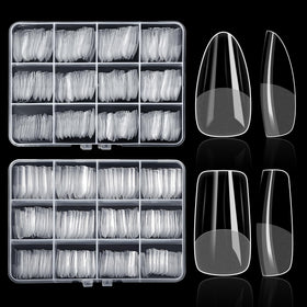 ELLEWIN 480PCS Clear False Nail Tips front view with almond and square shapes