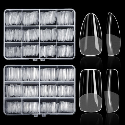 ELLEWIN 480PCS Clear False Nail Tips front view with almond and square shapes