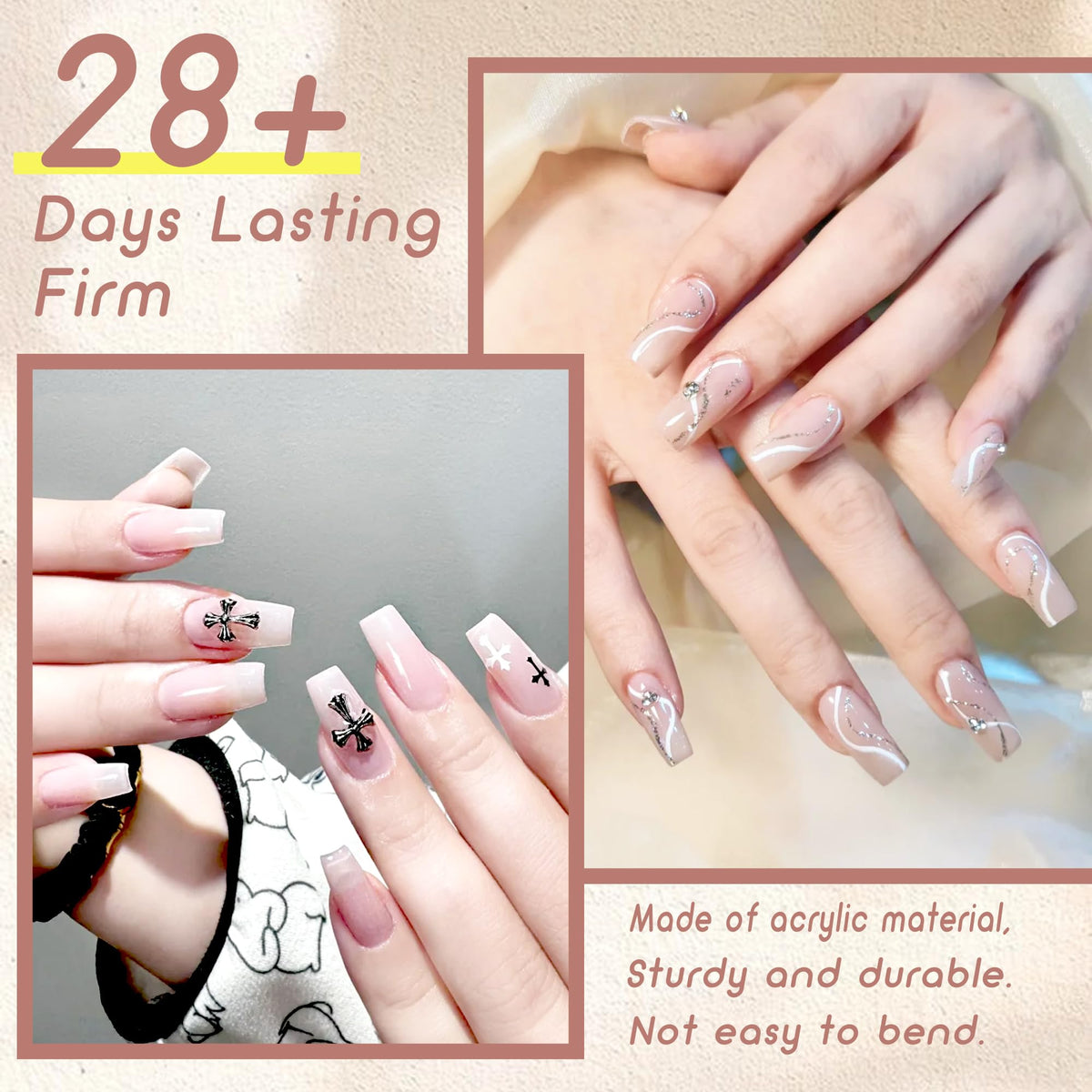 ELLEWIN 480PCS clear false nails coffin shape side view