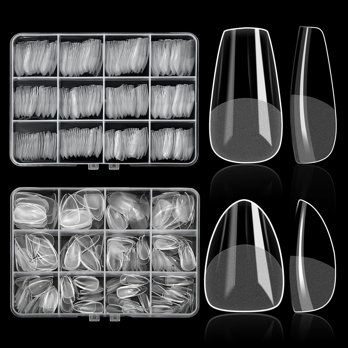 ELLEWIN 480PCS clear false nails short almond shape front view