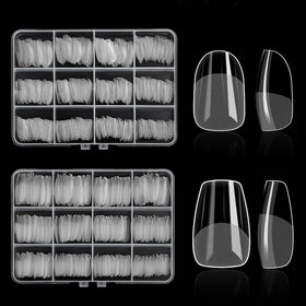 ELLEWIN 480PCS clear false nails short coffin shape front view