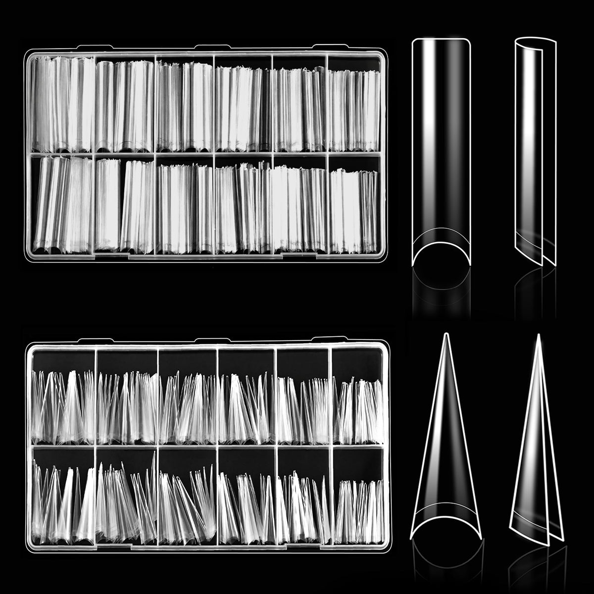 ELLEWIN 480PCS No C Curve Clear Nail Tips front view