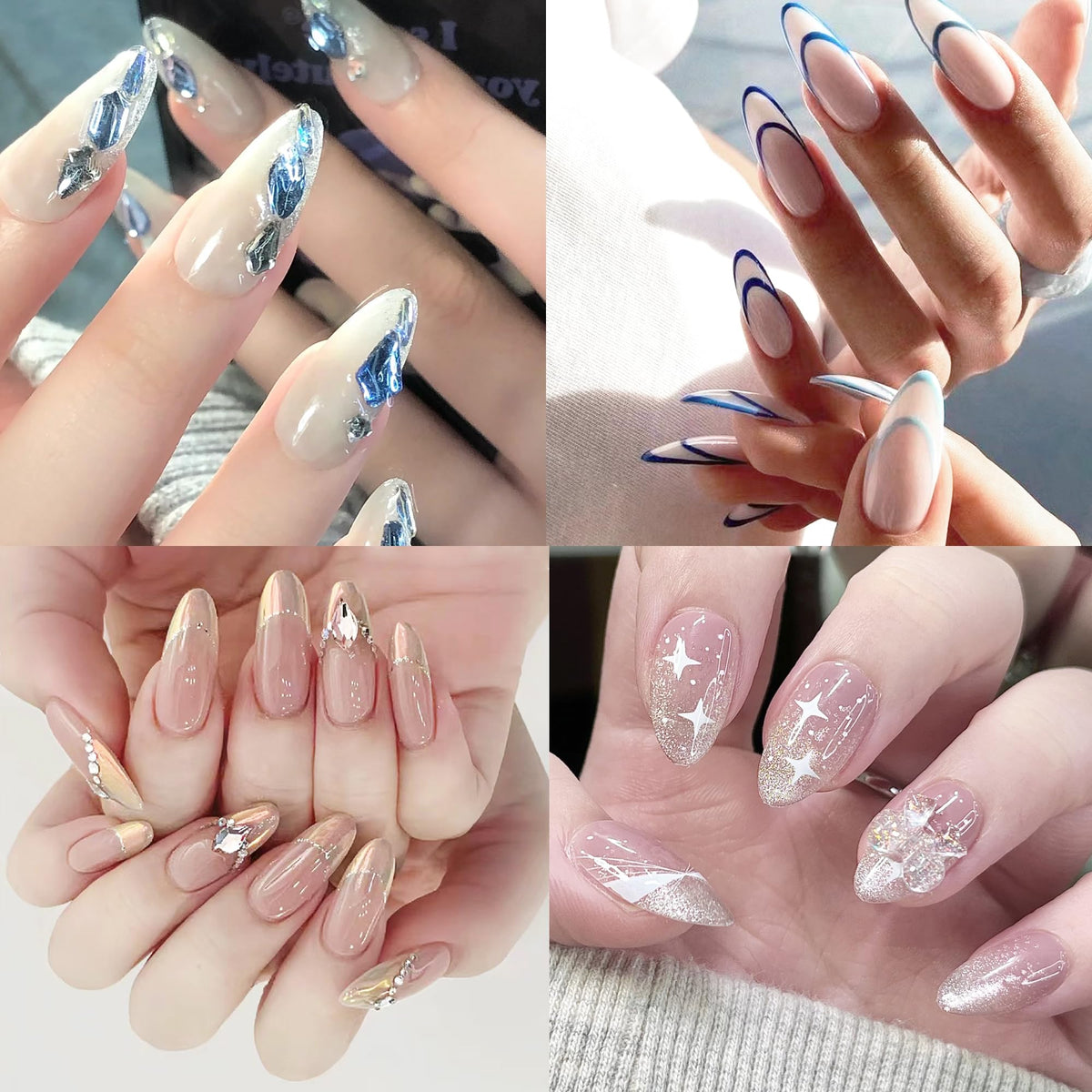ELLEWIN Clear False Nail Tips set showing all 12 sizes available