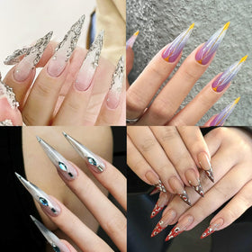 ELLEWIN clear false nails being applied with nail polish