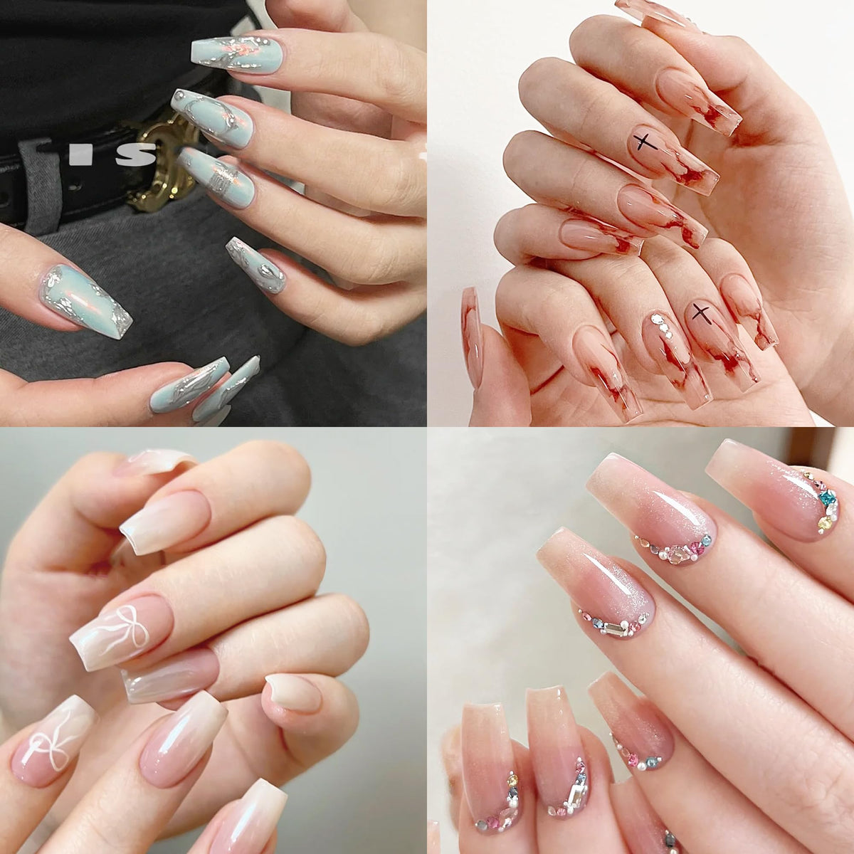 ELLEWIN clear false nails in various sizes displayed
