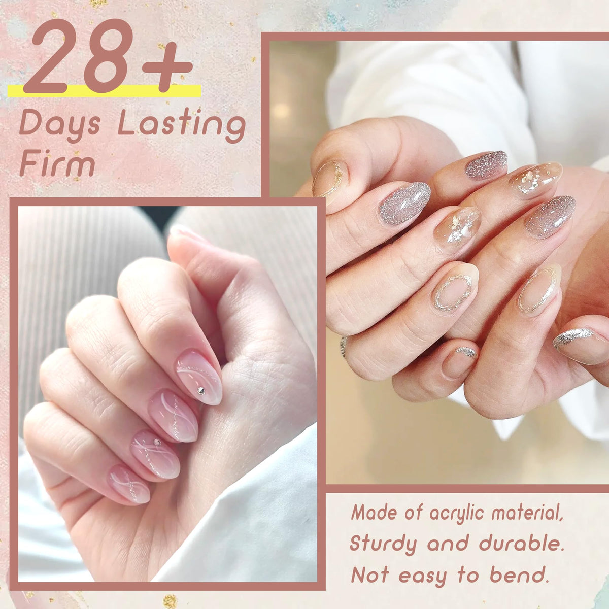 ELLEWIN clear false nails with various sizes displayed