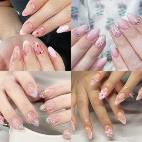 ELLEWIN false nails being applied with nail polish