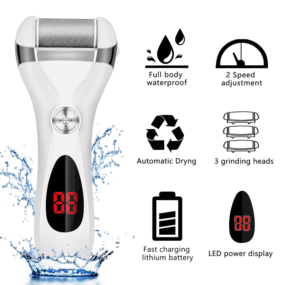 Elmchee Electric Foot Callus Remover showing LED power display
