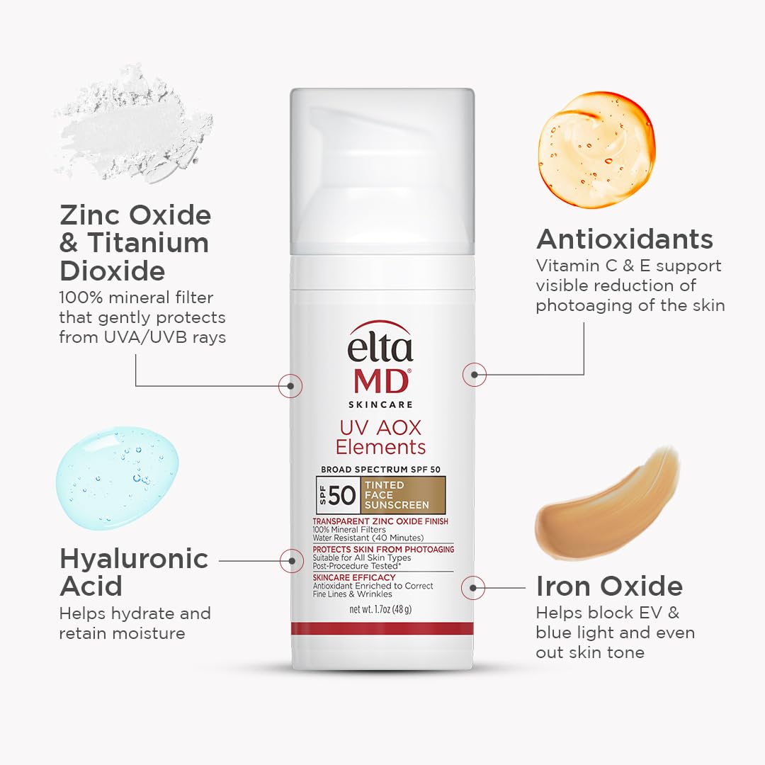 EltaMD UV AOX Elements Tinted Face Sunscreen SPF 50 application on skin