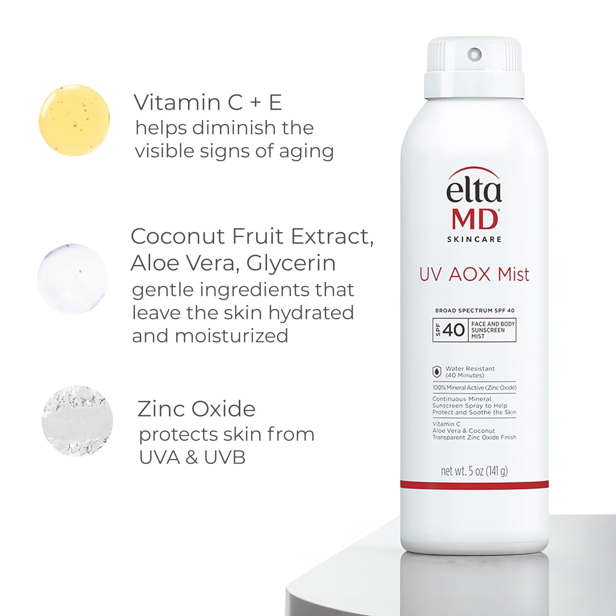 EltaMD UV AOX Mist 100% Mineral Sunscreen Spray packaging