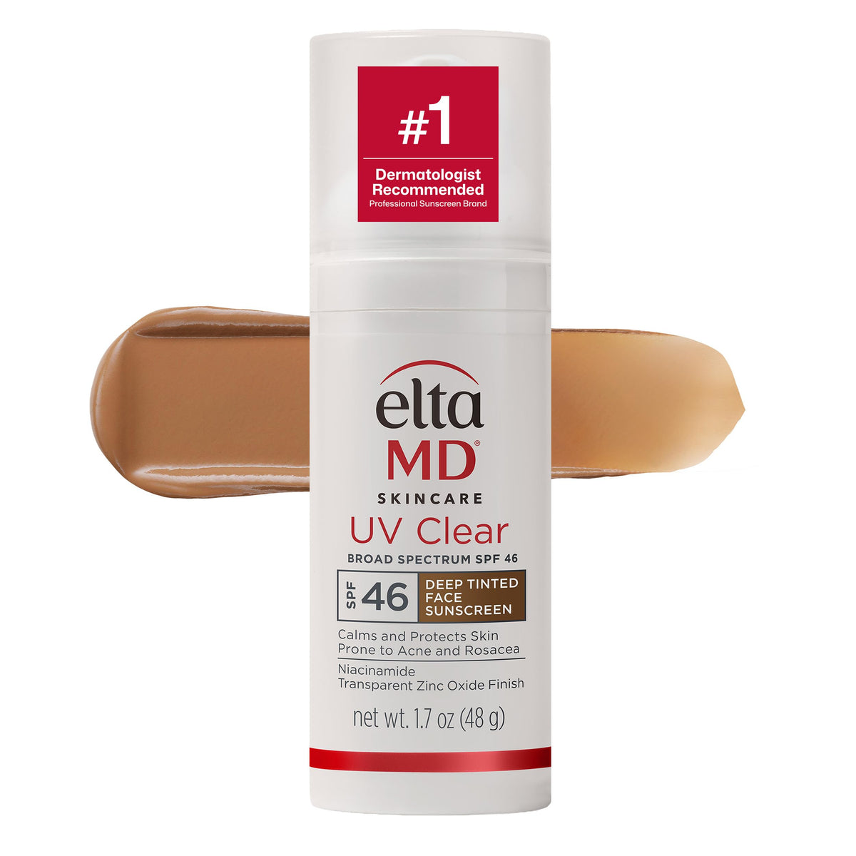 EltaMD UV Clear Deep Tinted Face Sunscreen front view with pump