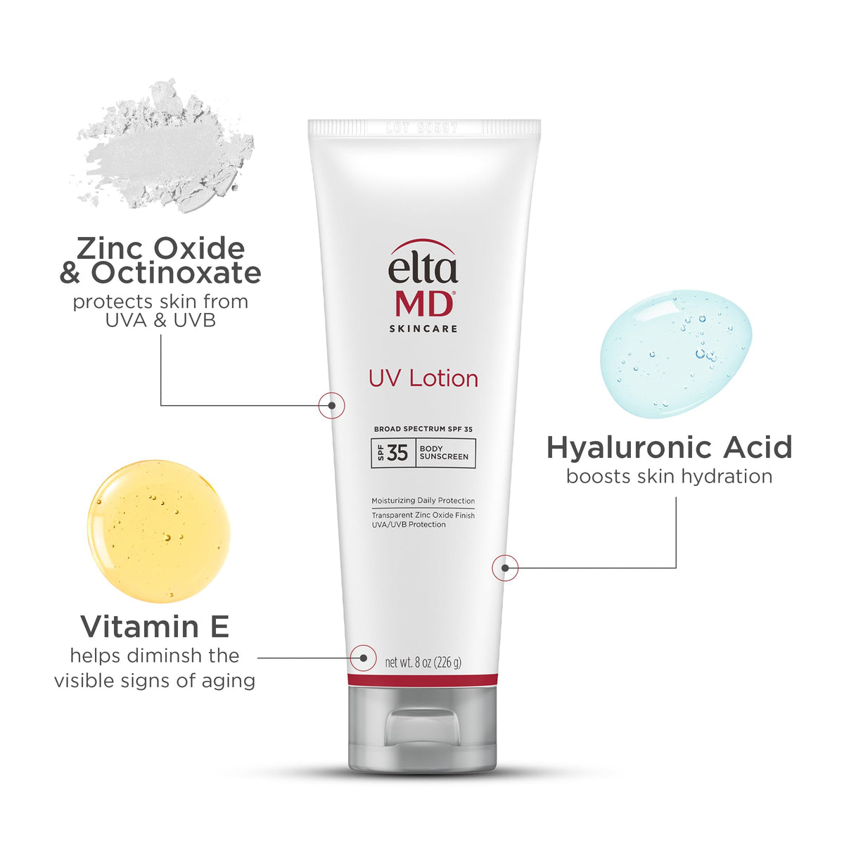 EltaMD UV Lotion 8 oz with a beach background