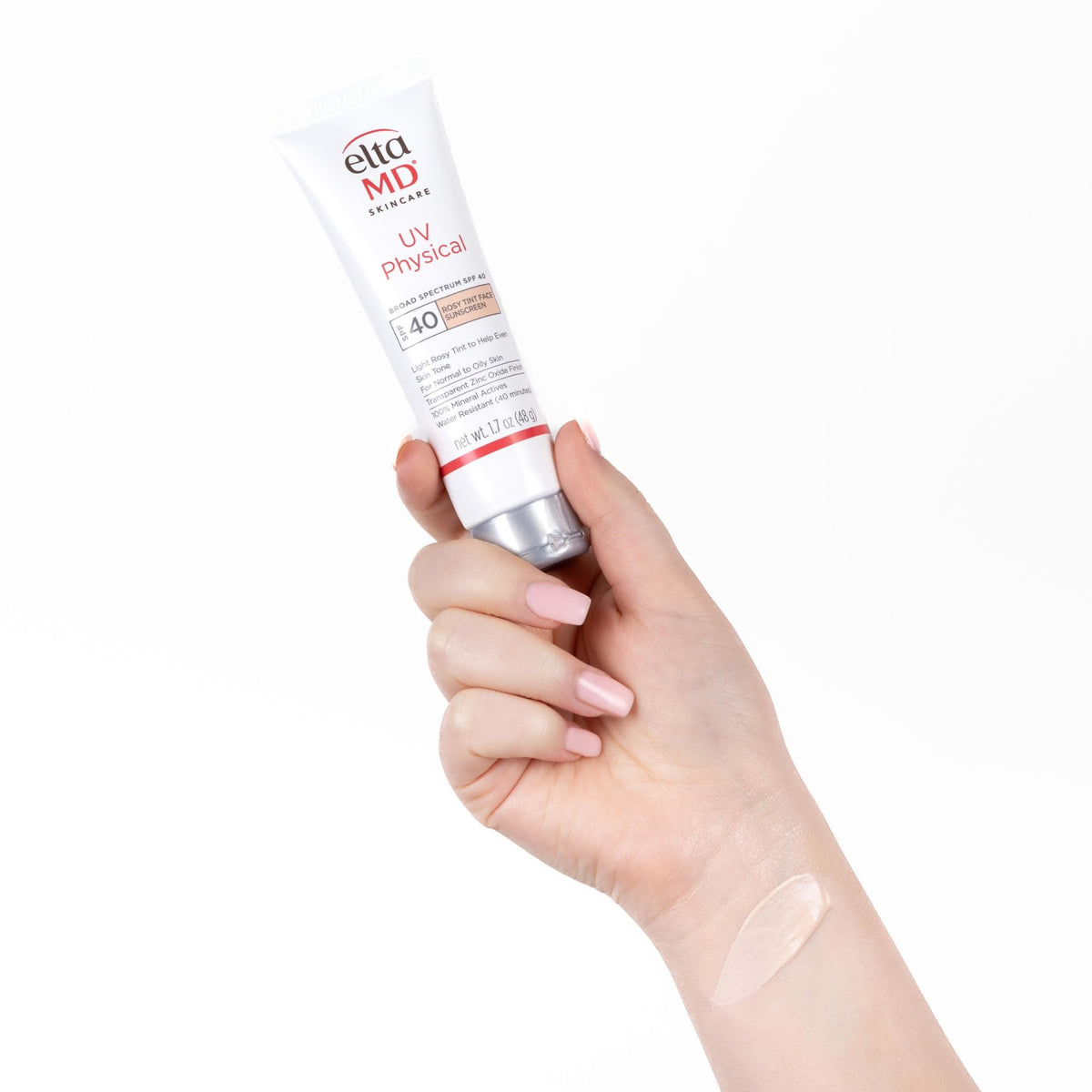EltaMD UV Physical Rosy Tinted Sunscreen on a vanity