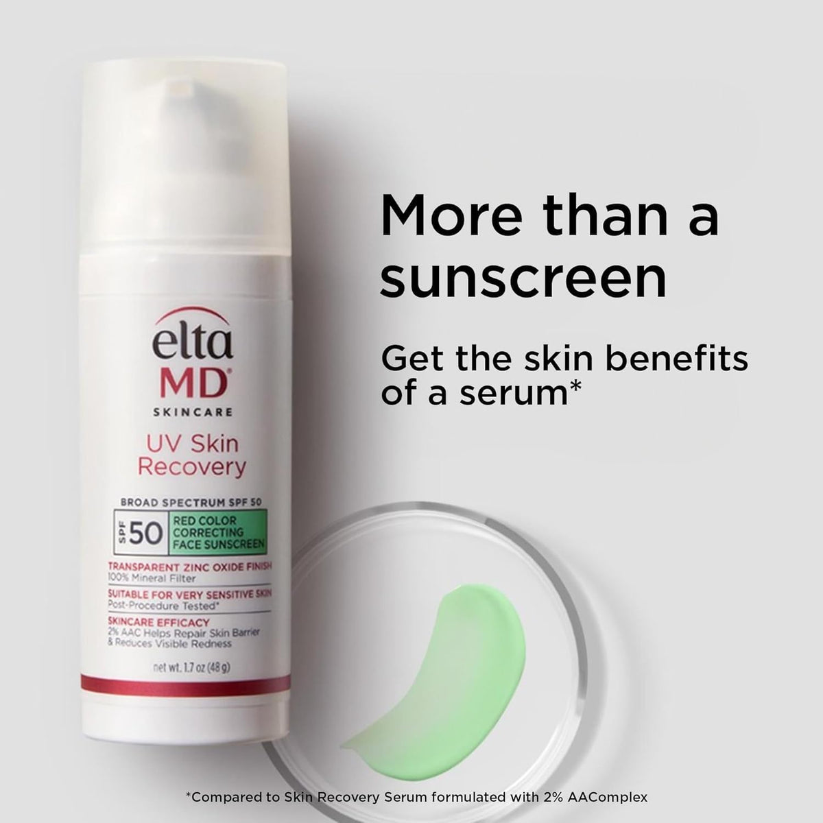 EltaMD UV Skin Recovery Face Sunscreen SPF 50 green tinted application on skin