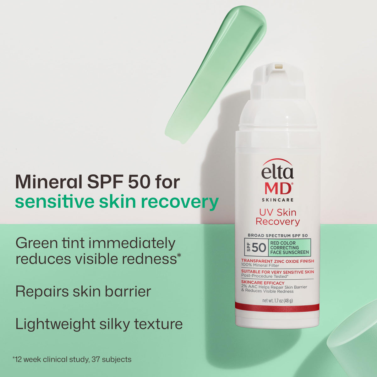 EltaMD UV Skin Recovery Green Tinted Mineral Sunscreen SPF 50 back view