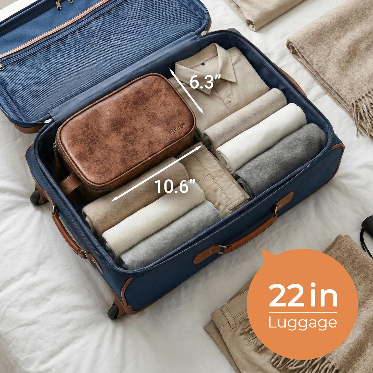 Elviros Medium Toiletry Bag dimensions displayed