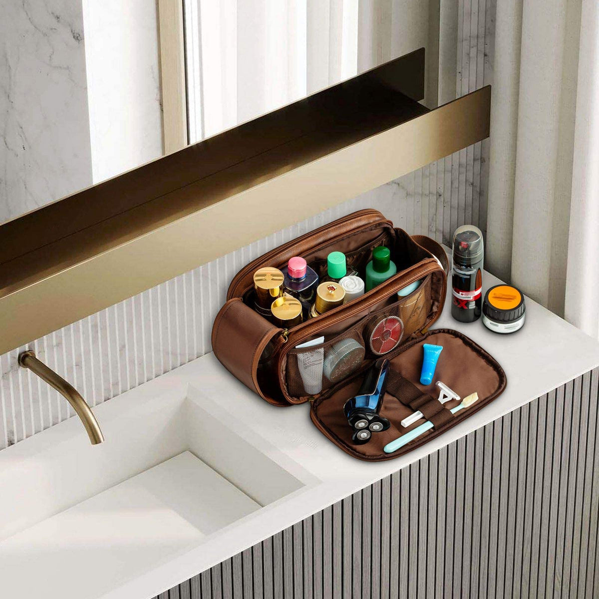 Elviros Medium Toiletry Bag lifestyle scene on bathroom counter