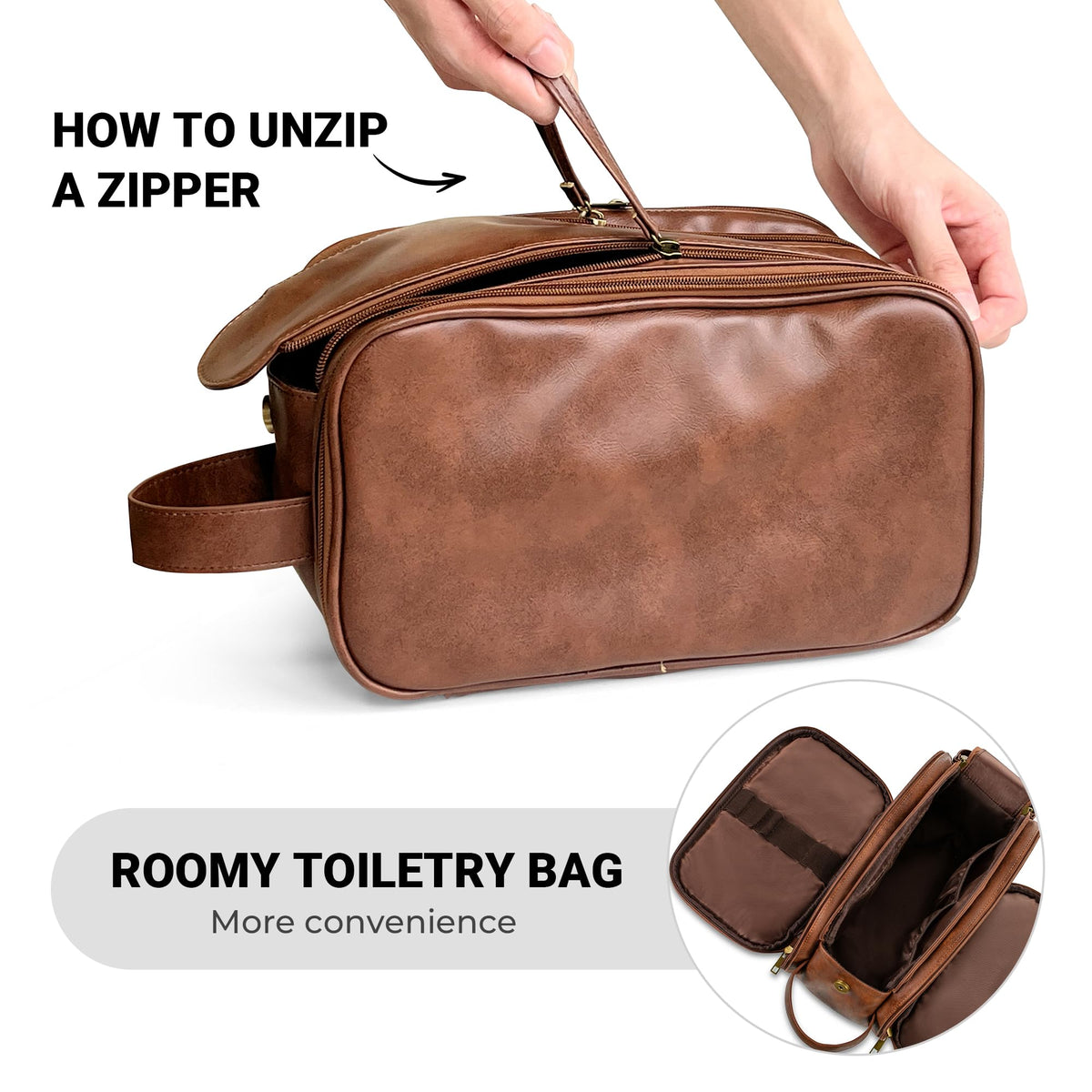 Elviros Medium Toiletry Bag showing wet/dry compartments