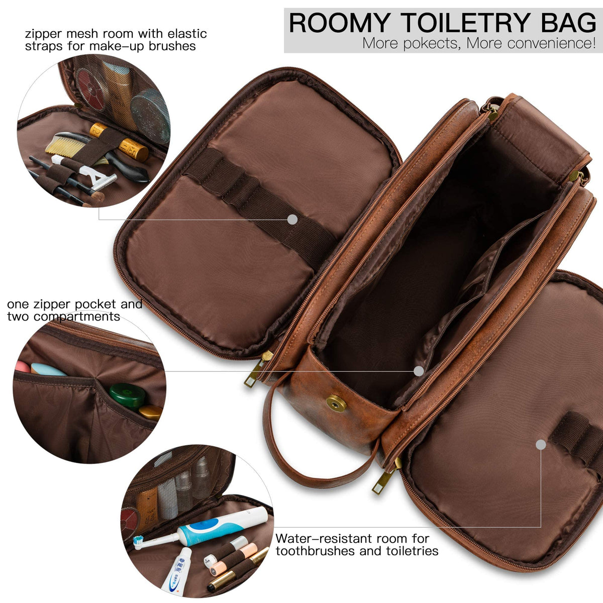 Elviros Medium Toiletry Bag with waterproof drawstring pouch