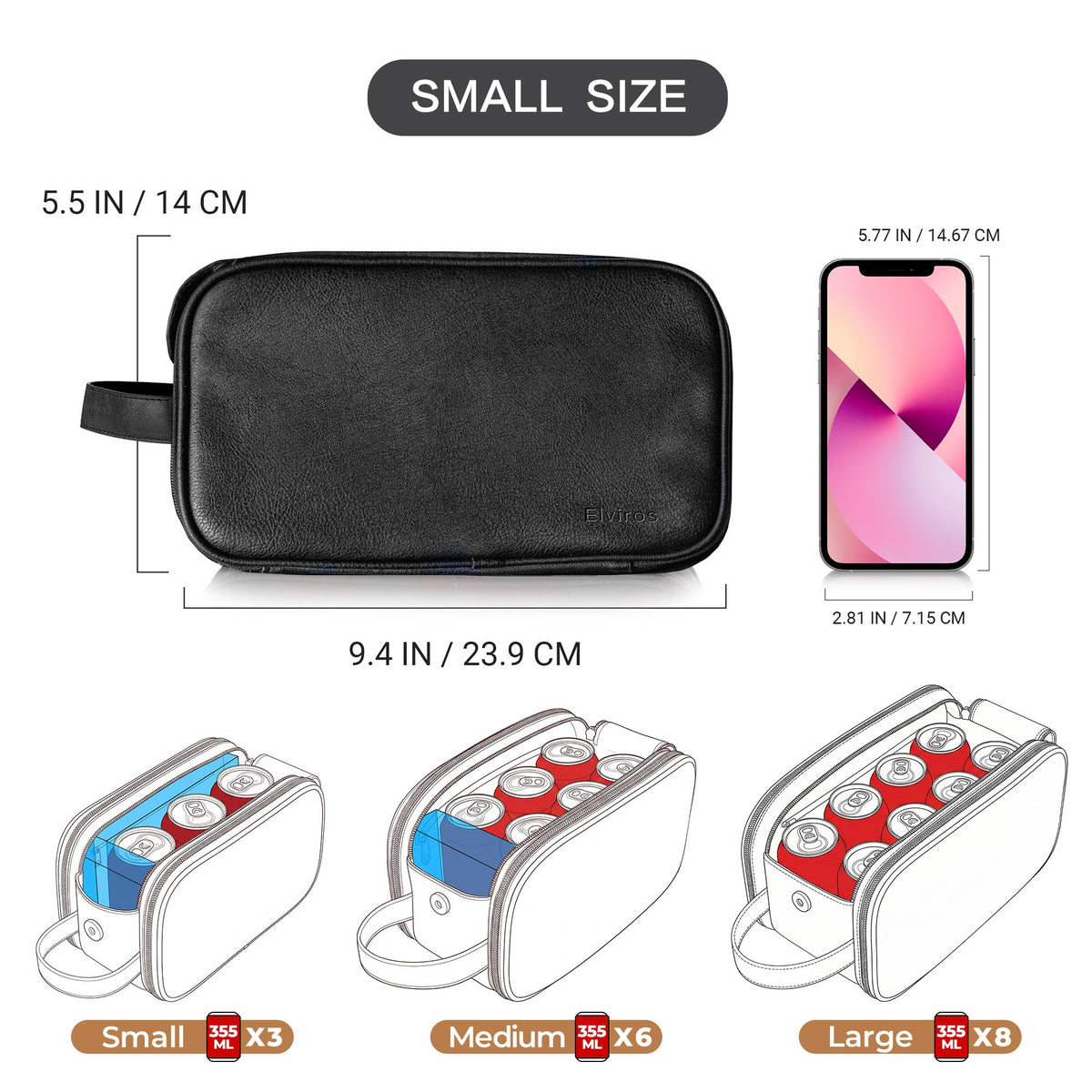 Elviros Toiletry Bag dimensions on a flat surface