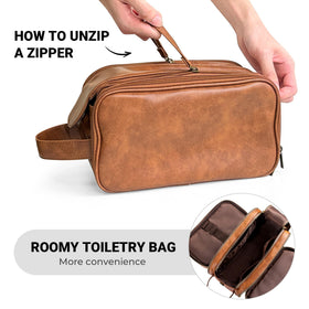 Elviros Toiletry Bag for Men displayed on a bathroom counter