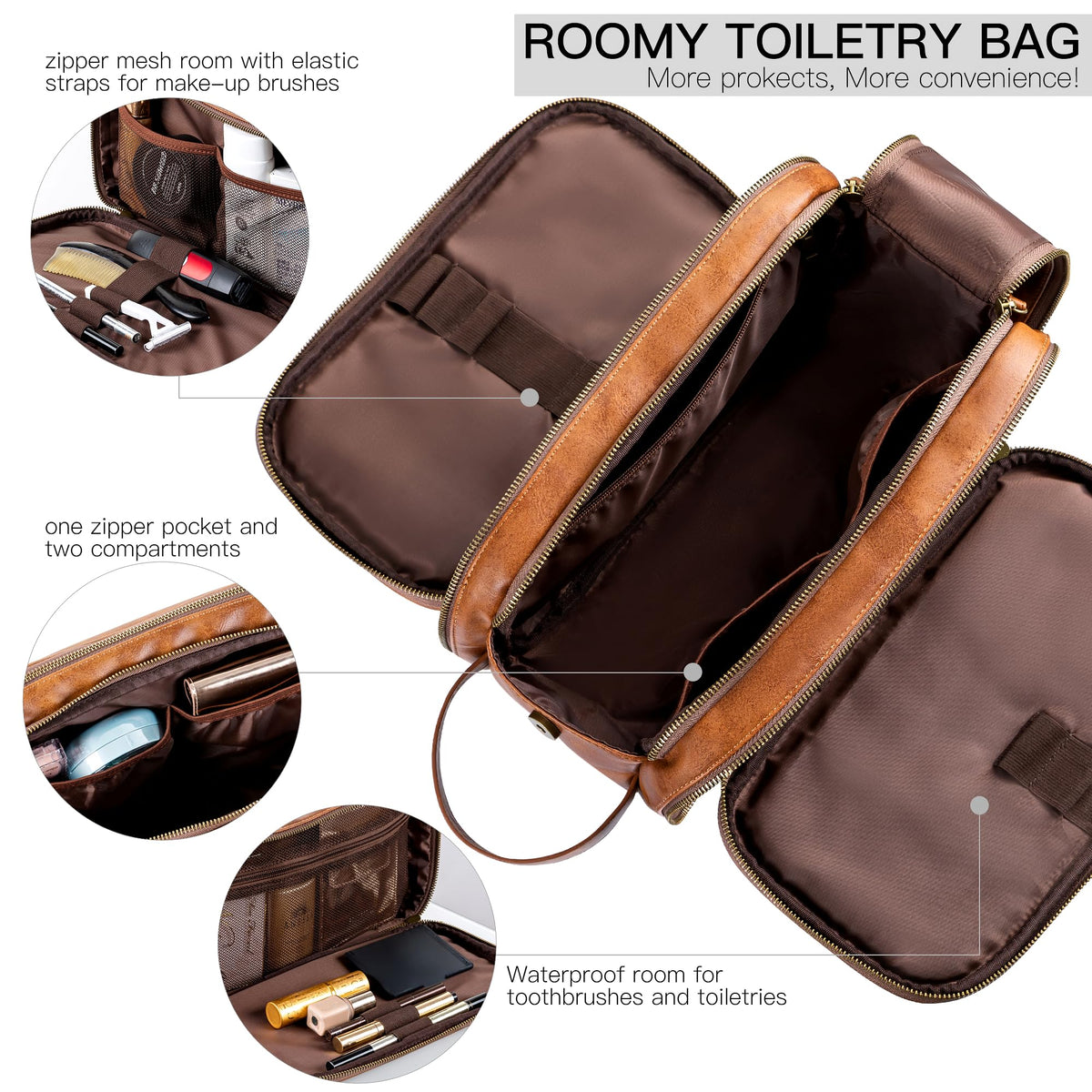 Elviros Toiletry Bag for Men showing multiple internal pockets