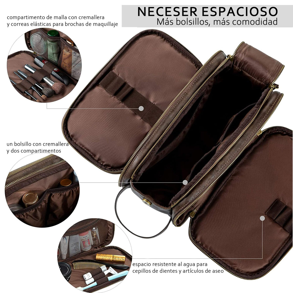 Elviros Toiletry Bag interior showing multiple pockets