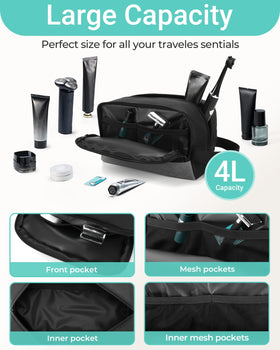 Elviros Toiletry Bag open showing main compartment and zipper pocket