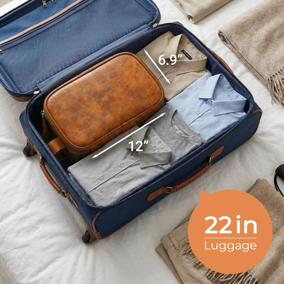 Elviros Toiletry Bag showing wet/dry compartment feature