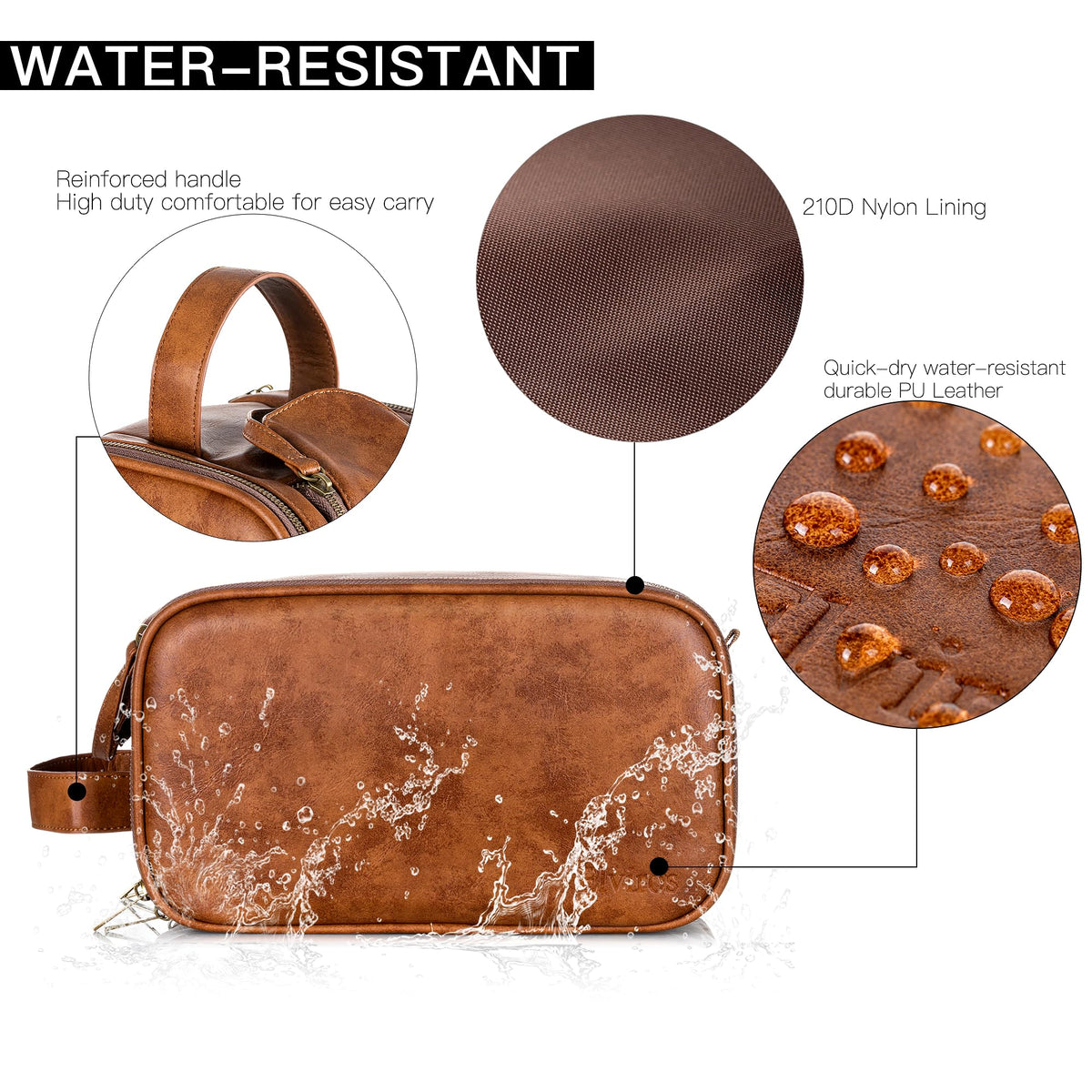 Elviros Toiletry Bag side view displaying water-resistant material