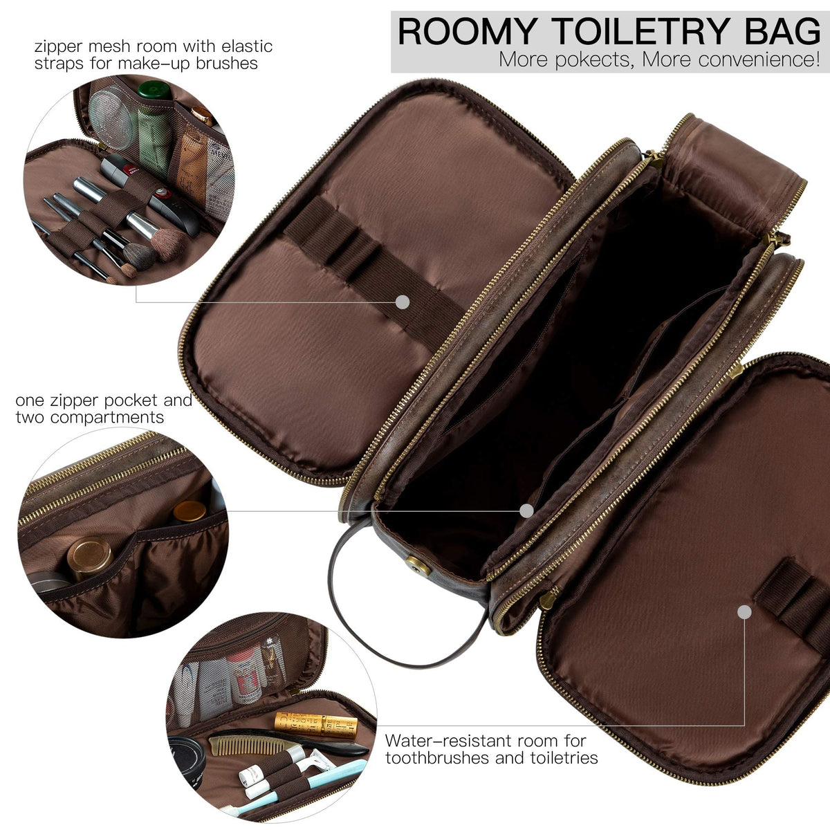 Elviros Toiletry Bag with waterproof drawstring pouch