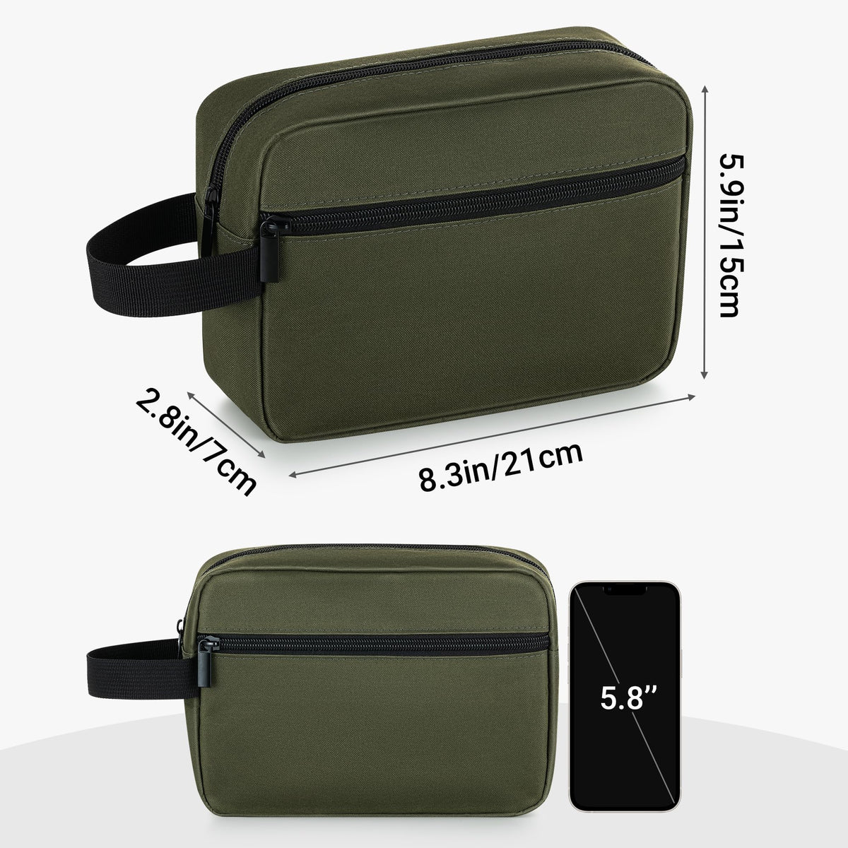 Elviros Travel Toiletry Bag dimensions shown