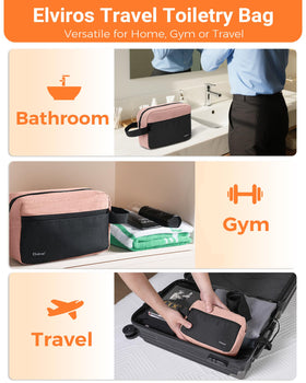 Elviros Travel Toiletry Bag displayed with travel accessories