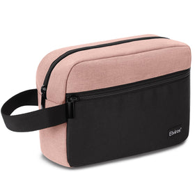 Elviros Travel Toiletry Bag front view in pink and black