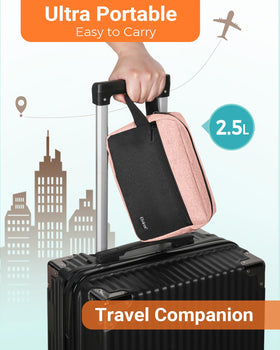 Elviros Travel Toiletry Bag packed in a suitcase