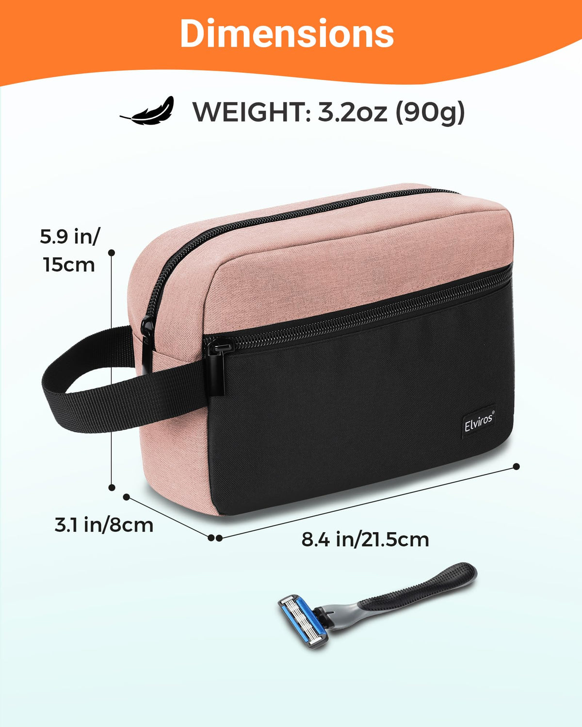 Elviros Travel Toiletry Bag side view showcasing compact design