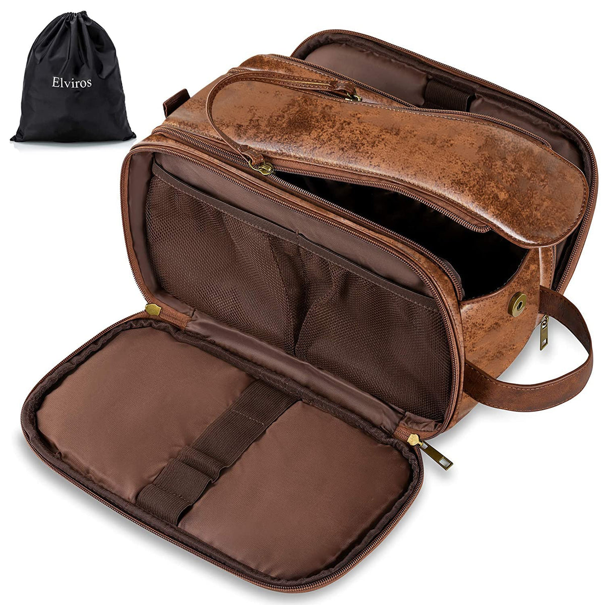 Elviros Travel Toiletry Bag small dark brown front view