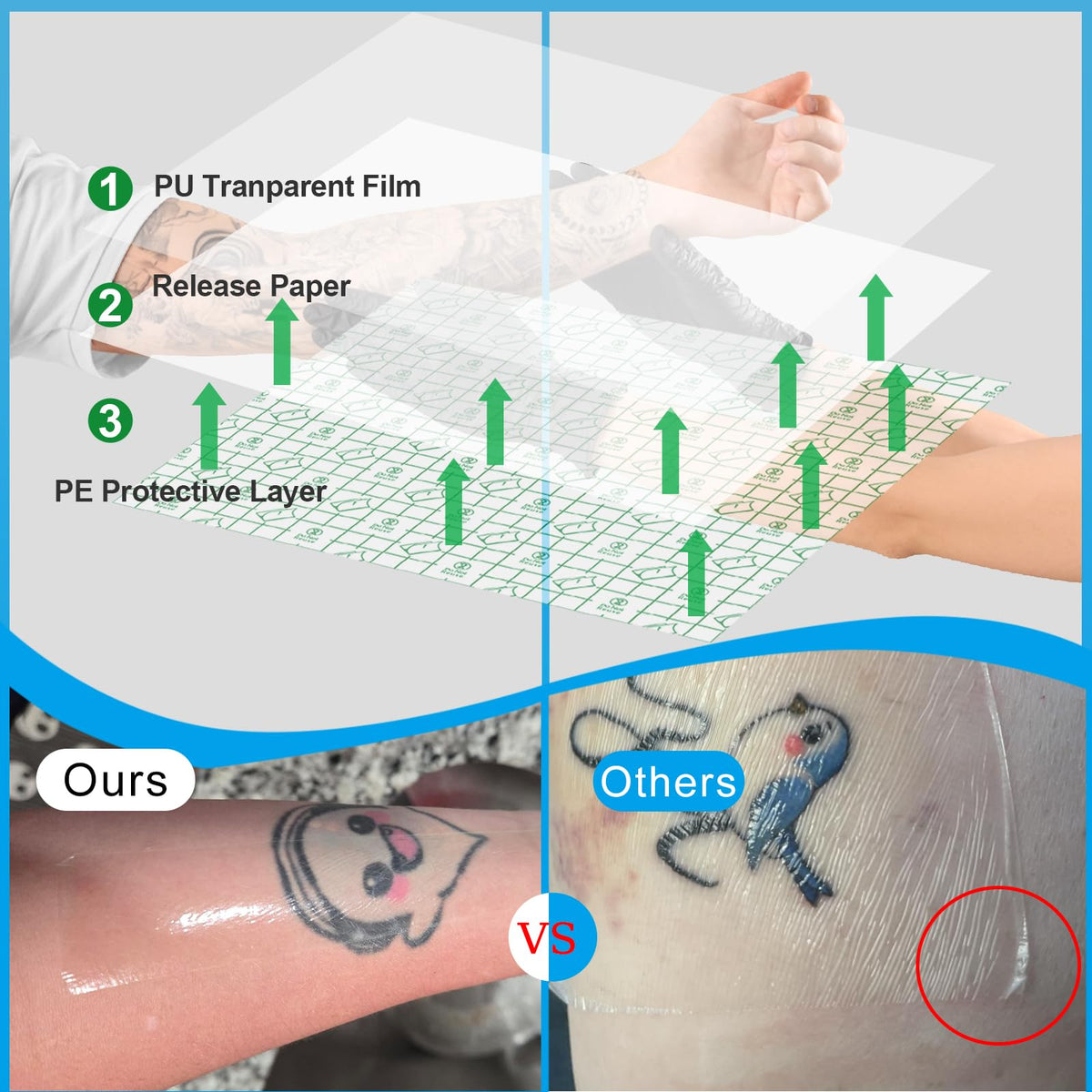 Emalla Second Skin Tattoo Cover Up Patch Tape being cut for sizing