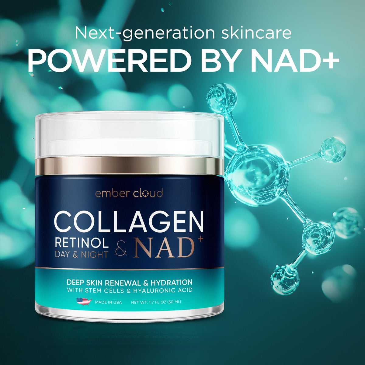 Ember Cloud Collagen NAD+ Cream on a bathroom shelf
